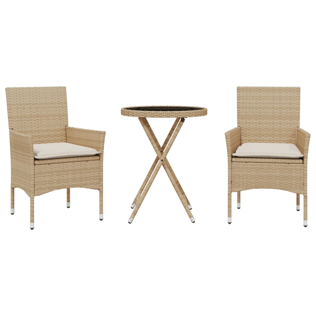 Set da Bistrò 3 pz con Cuscini Beige Polyrattan e Vetro 3278752