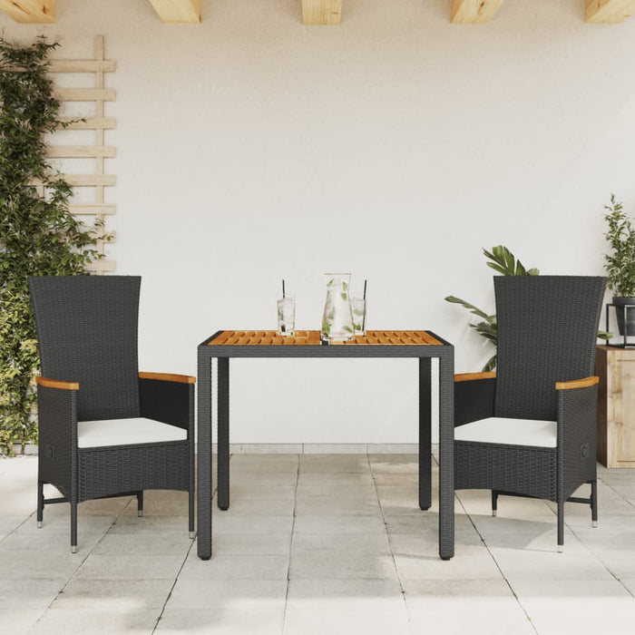 Set da Pranzo da Giardino 3 pz con Cuscini Nero in Polyrattan 3277501