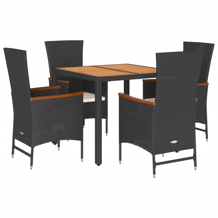 Set da Pranzo da Giardino 5 pz Nero con Cuscini in Polyrattan 3277502