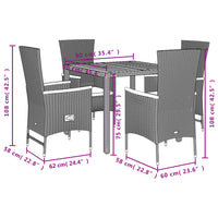 Set da Pranzo da Giardino 5 pz Nero con Cuscini in Polyrattan 3277502