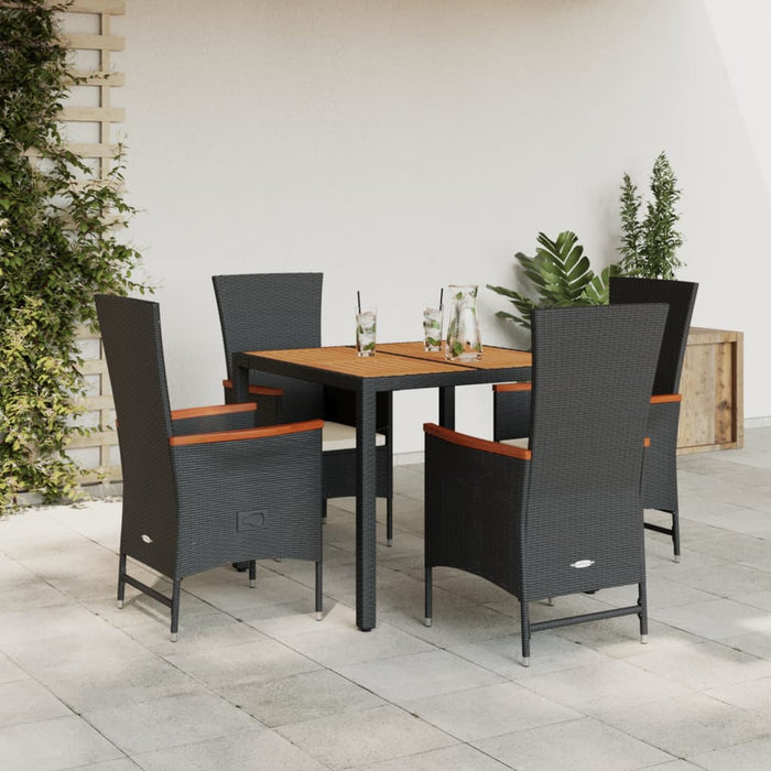 Set da Pranzo da Giardino 5 pz Nero con Cuscini in Polyrattan 3277502