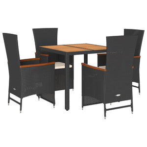 Set da Pranzo da Giardino 5 pz Nero con Cuscini in Polyrattan 3277504