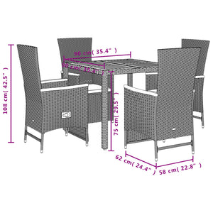 Set da Pranzo da Giardino 5 pz Nero con Cuscini in Polyrattan 3277504