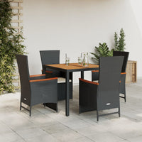 Set da Pranzo da Giardino 5 pz Nero con Cuscini in Polyrattan 3277504