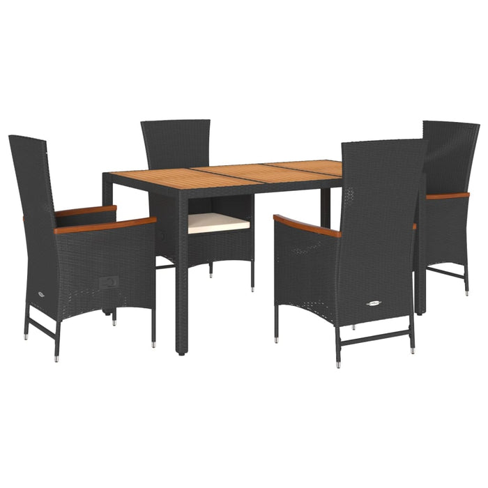 Set da Pranzo da Giardino 5 pz Nero con Cuscini in Polyrattan 3277508