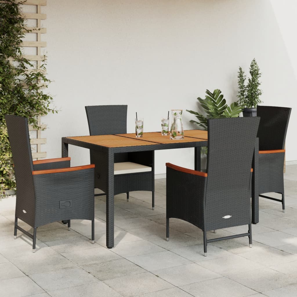 Set da Pranzo da Giardino 5 pz Nero con Cuscini in Polyrattan 3277508