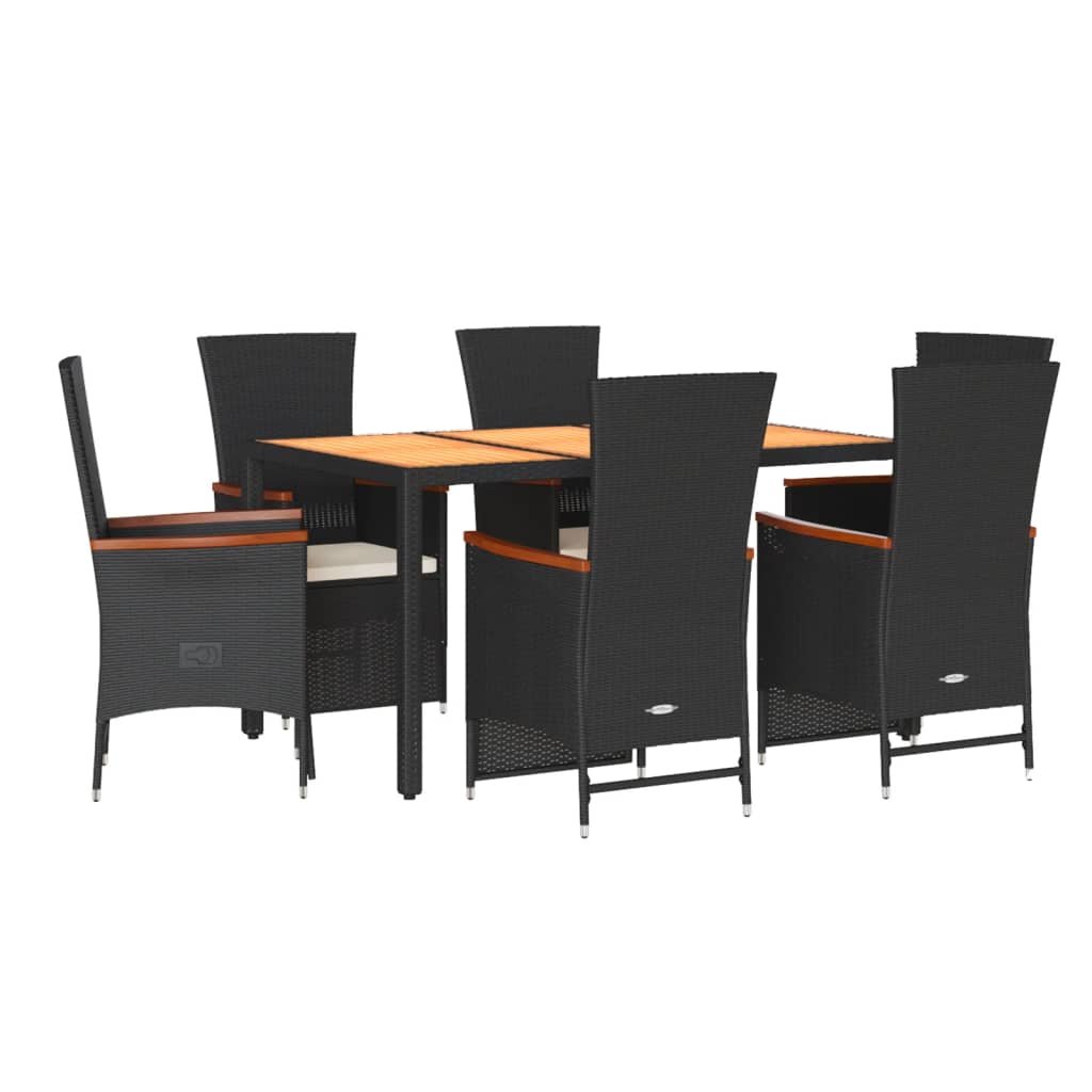 Set da Pranzo da Giardino 7 pz Nero con Cuscini in Polyrattan 3277509