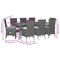 Set da Pranzo da Giardino 7 pz Nero con Cuscini in Polyrattan 3277509