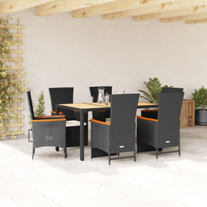 Set da Pranzo da Giardino 7 pz Nero con Cuscini in Polyrattan 3277509