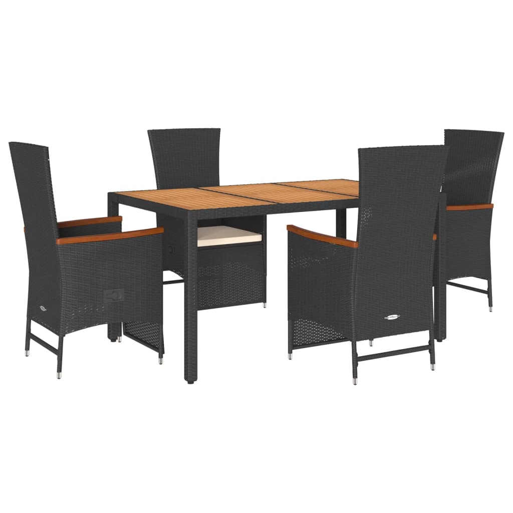 Set da Pranzo da Giardino 5 pz Nero con Cuscini in Polyrattancod mxl 90528