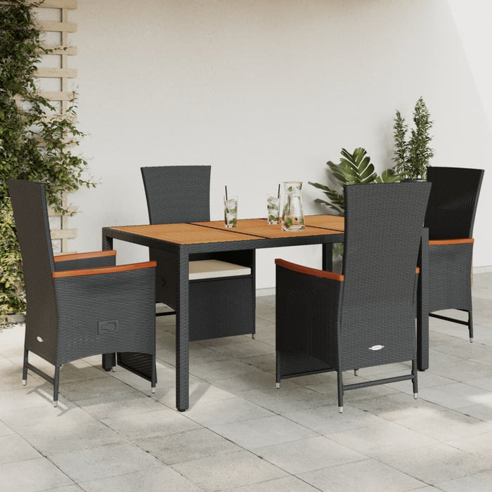 Set da Pranzo da Giardino 5 pz Nero con Cuscini in Polyrattancod mxl 90528