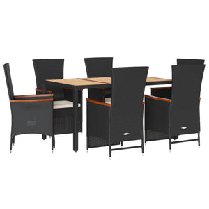 Set da Pranzo da Giardino 7 pz Nero con Cuscini in Polyrattan 3277511