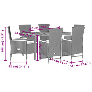 Set da Pranzo da Giardino 7 pz Nero con Cuscini in Polyrattan 3277511