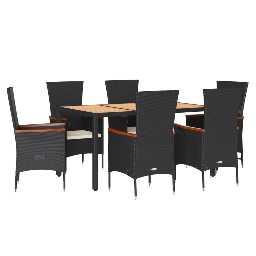 Set da Pranzo da Giardino 7 pz Nero con Cuscini in Polyrattan 3277512