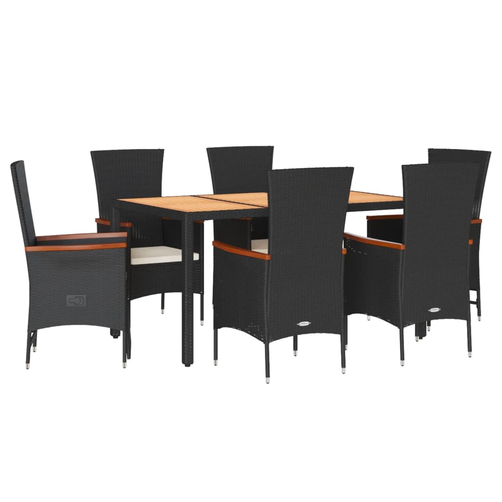 Set da Pranzo da Giardino 7 pz Nero con Cuscini in Polyrattan 3277513