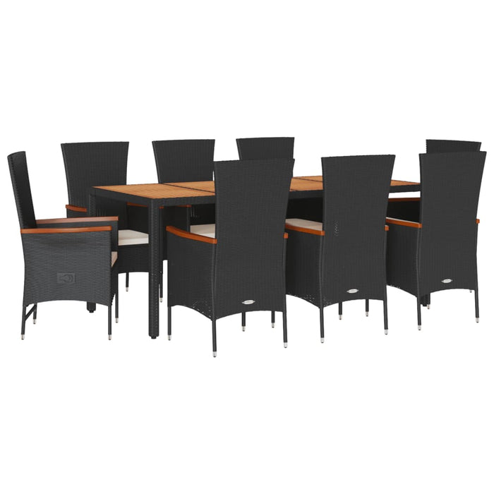 Set da Pranzo da Giardino 9 pz con Cuscini Nero in Polyrattan 3277519