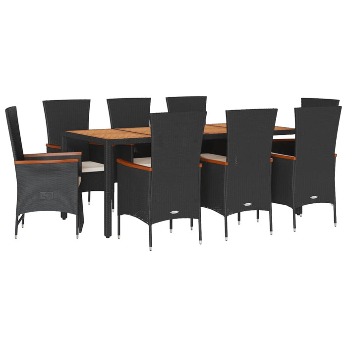 Set da Pranzo da Giardino 9 pz con Cuscini Nero in Polyrattan 3277520