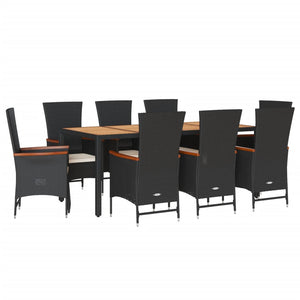 Set da Pranzo da Giardino 9 pz con Cuscini Nero in Polyrattan 3277521