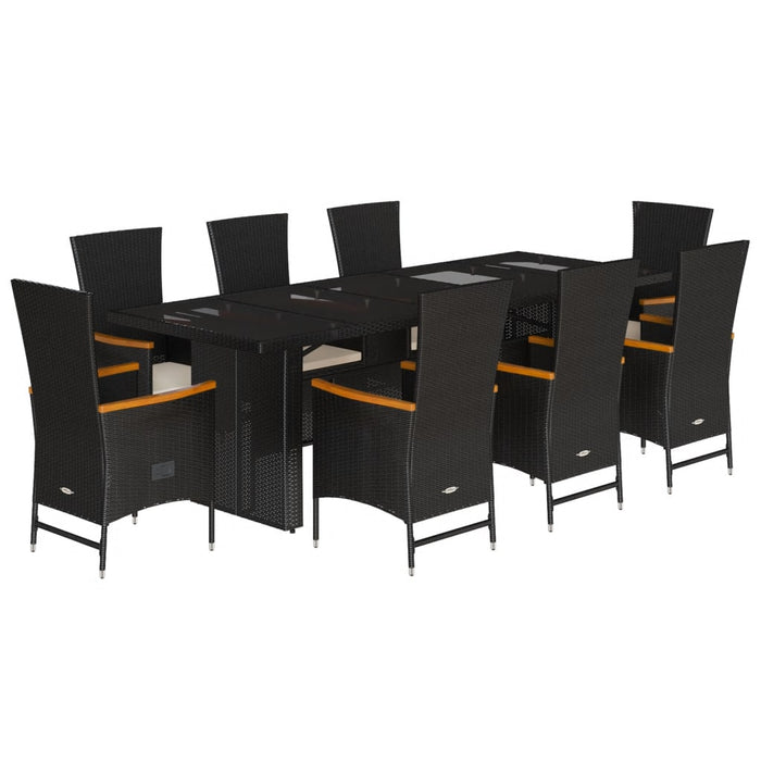 Set da Pranzo da Giardino 9 pz con Cuscini Nero in Polyrattan 3277533