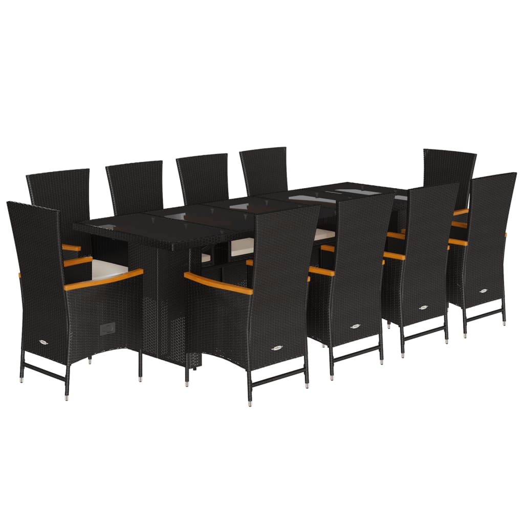 Set da Pranzo da Giardino 11 pz con Cuscini in Polyrattan Nero 3277534