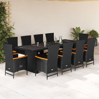 Set da Pranzo da Giardino 11 pz con Cuscini in Polyrattan Nero 3277534