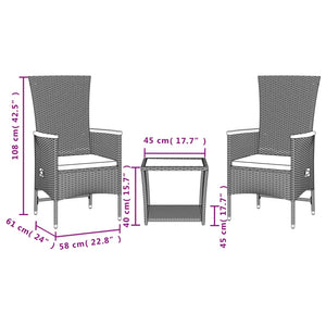 Set da Pranzo da Giardino 3 pz con Cuscini Nero in Polyrattan 3277542