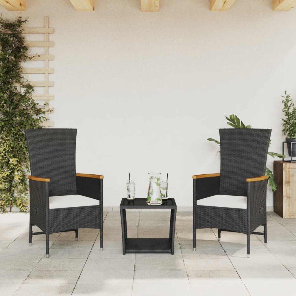 Set da Pranzo da Giardino 3 pz con Cuscini Nero in Polyrattan 3277542