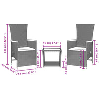 Set da Pranzo da Giardino 3 pz con Cuscini Nero in Polyrattan 3277543