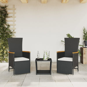 Set da Pranzo da Giardino 3 pz con Cuscini Nero in Polyrattan 3277543