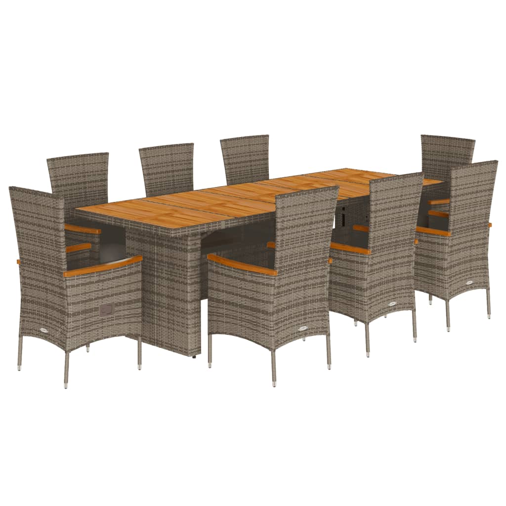 Set da Pranzo da Giardino 9 pz con Cuscini in Polyrattan Grigio 3277544