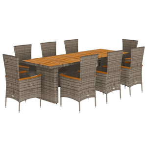 Set da Pranzo da Giardino 9 pz con Cuscini in Polyrattan Grigio 3277544