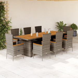 Set da Pranzo da Giardino 9 pz con Cuscini in Polyrattan Grigio 3277544