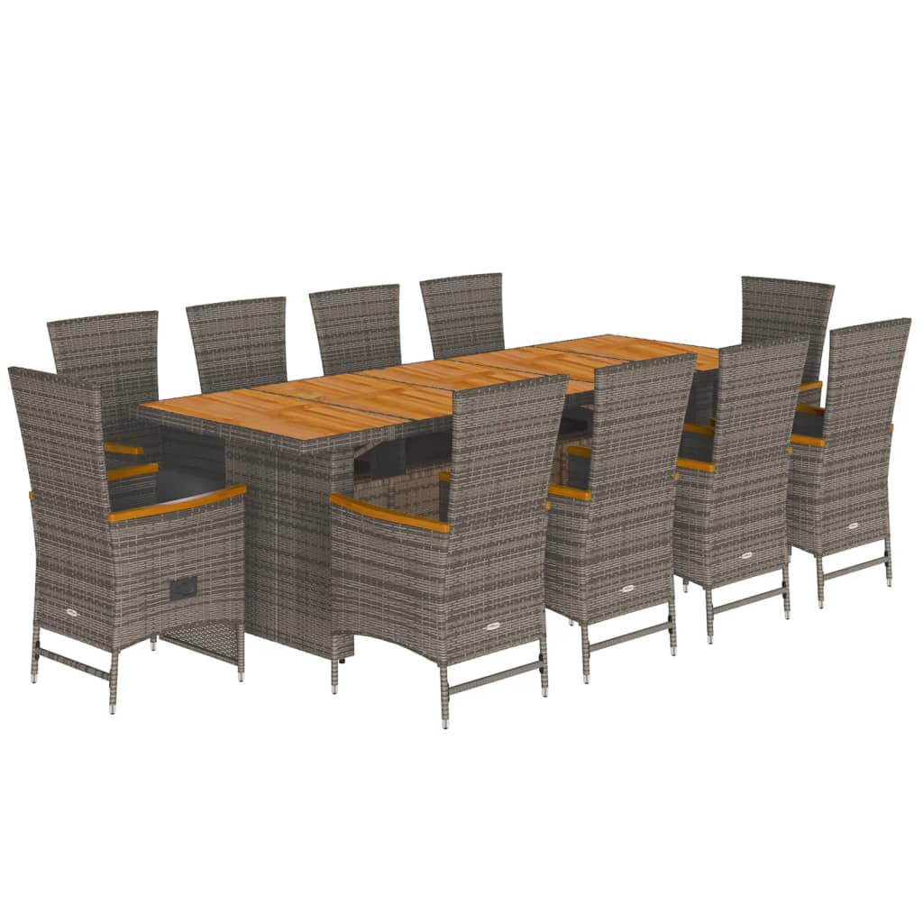 Set da Pranzo da Giardino 11pz con Cuscini in Polyrattan Grigio 3277552