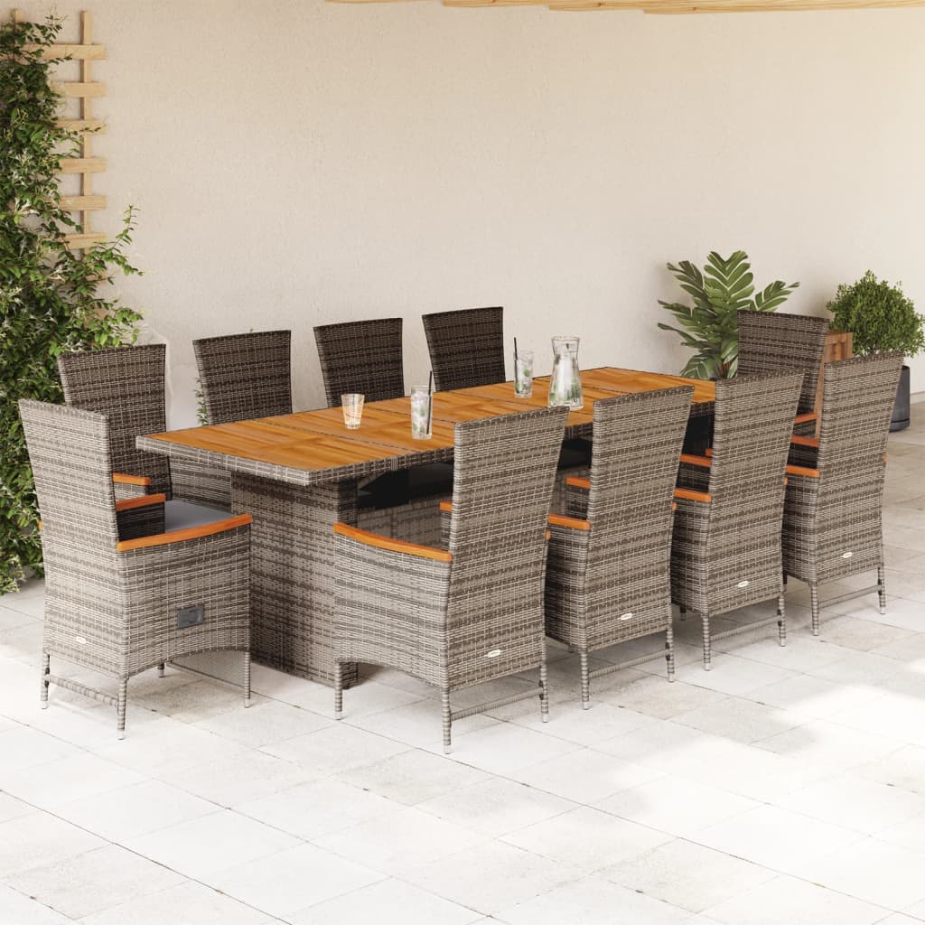 Set da Pranzo da Giardino 11pz con Cuscini in Polyrattan Grigio 3277552