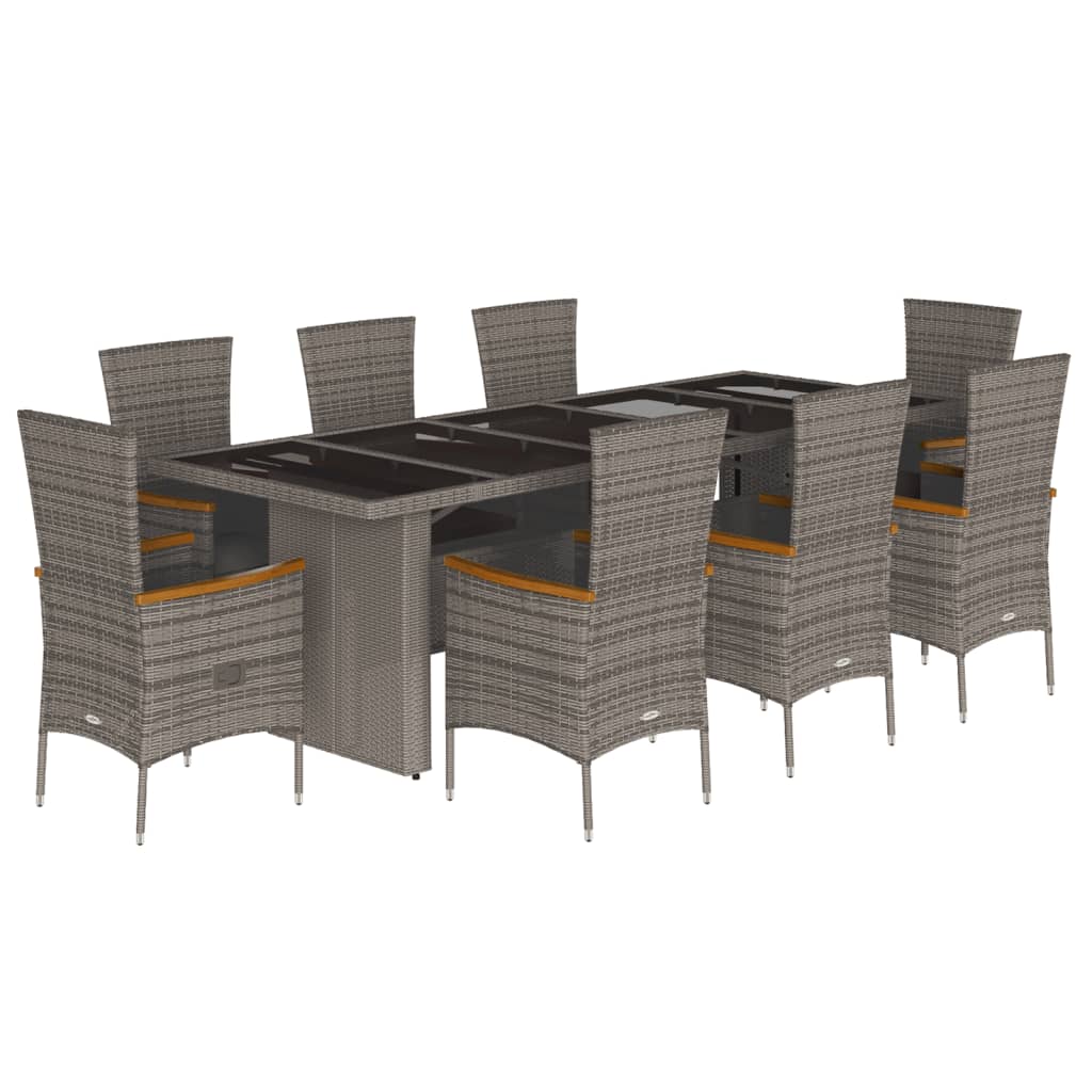 Set da Pranzo da Giardino 9 pz con Cuscini in Polyrattan Grigio 3277553