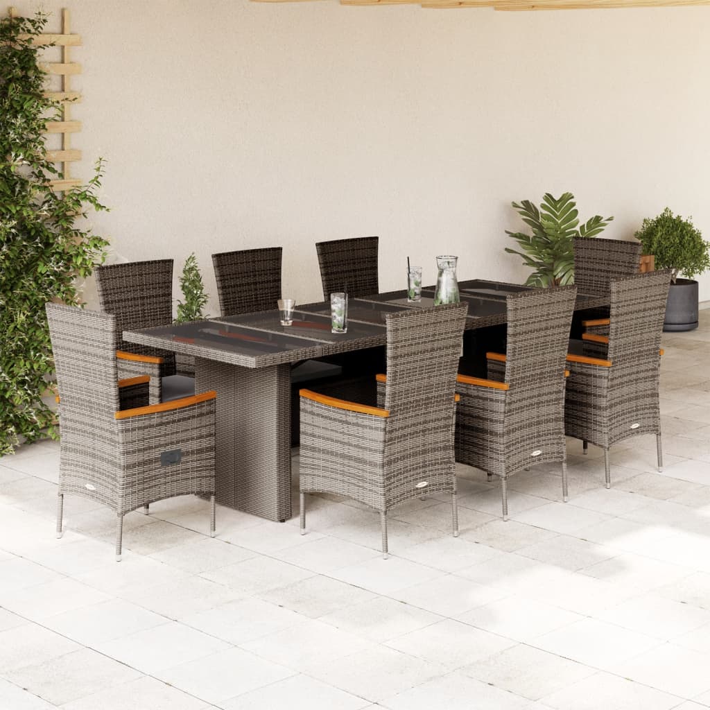 Set da Pranzo da Giardino 9 pz con Cuscini in Polyrattan Grigio 3277553