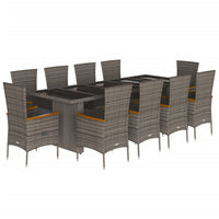 Set da Pranzo da Giardino 11pz con Cuscini in Polyrattan Grigio 3277554