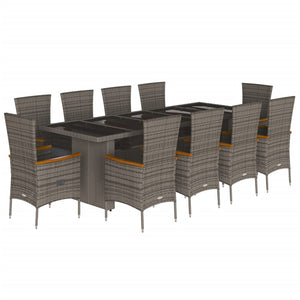 Set da Pranzo da Giardino 11pz con Cuscini in Polyrattan Grigio 3277554