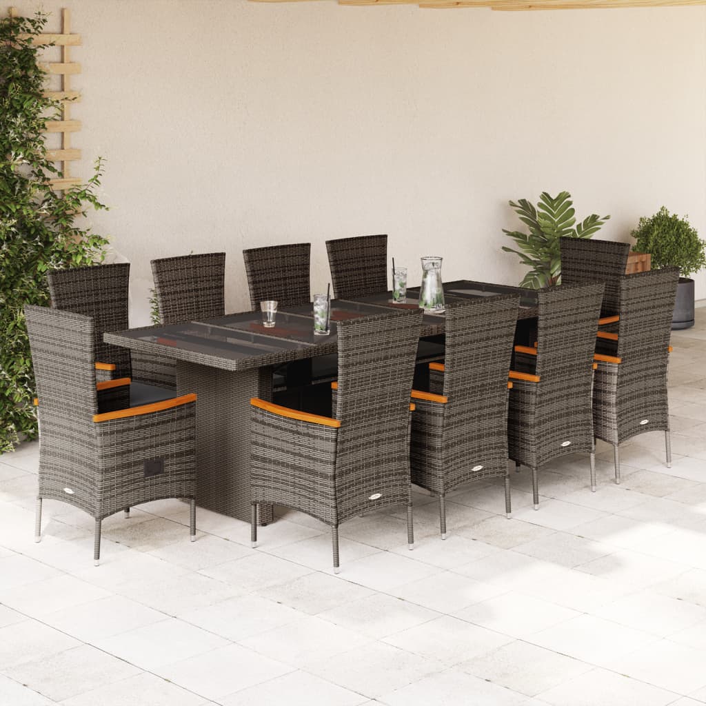 Set da Pranzo da Giardino 11pz con Cuscini in Polyrattan Grigio 3277554