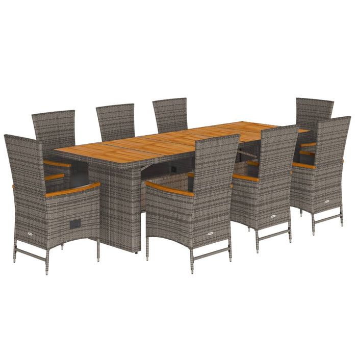 Set da Pranzo da Giardino 9 pz con Cuscini in Polyrattan Grigio 3277564