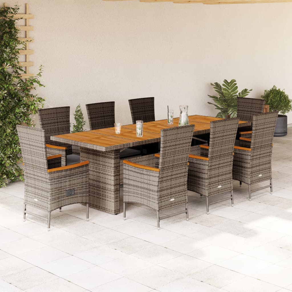 Set da Pranzo da Giardino 9 pz con Cuscini in Polyrattan Grigio 3277564