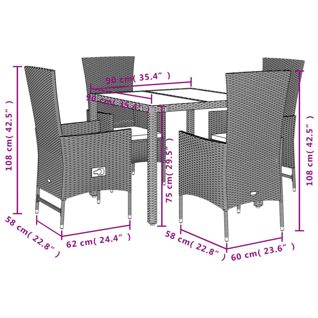 Set da Pranzo da Giardino 5 pz con Cuscini Beige in Polyrattan 3277569