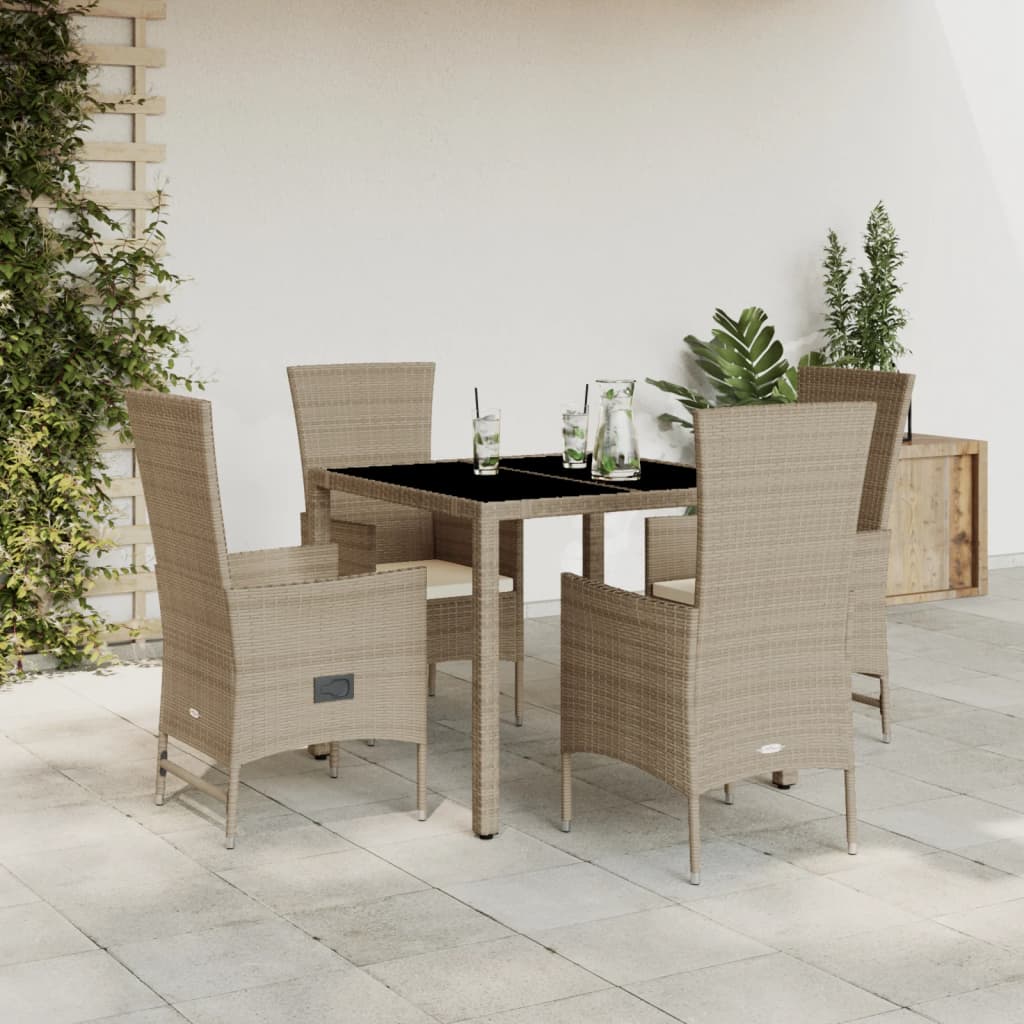 Set da Pranzo da Giardino 5 pz con Cuscini Beige in Polyrattan 3277569