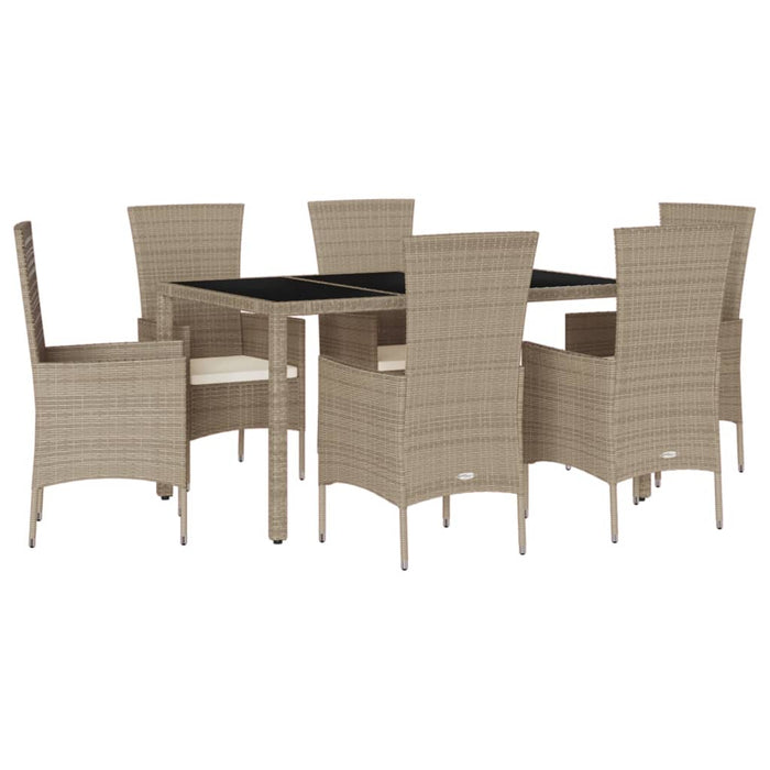 Set da Pranzo da Giardino 7 pz con Cuscini Beige in Polyrattan 3277572