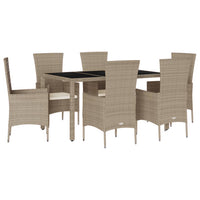 Set da Pranzo da Giardino 7 pz con Cuscini Beige in Polyrattancod mxl 113692