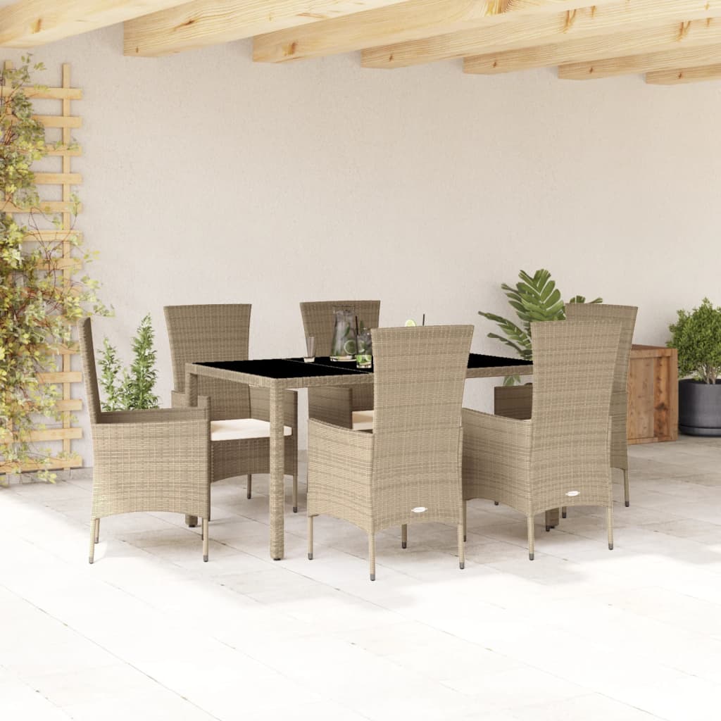 Set da Pranzo da Giardino 7 pz con Cuscini Beige in Polyrattan 3277572