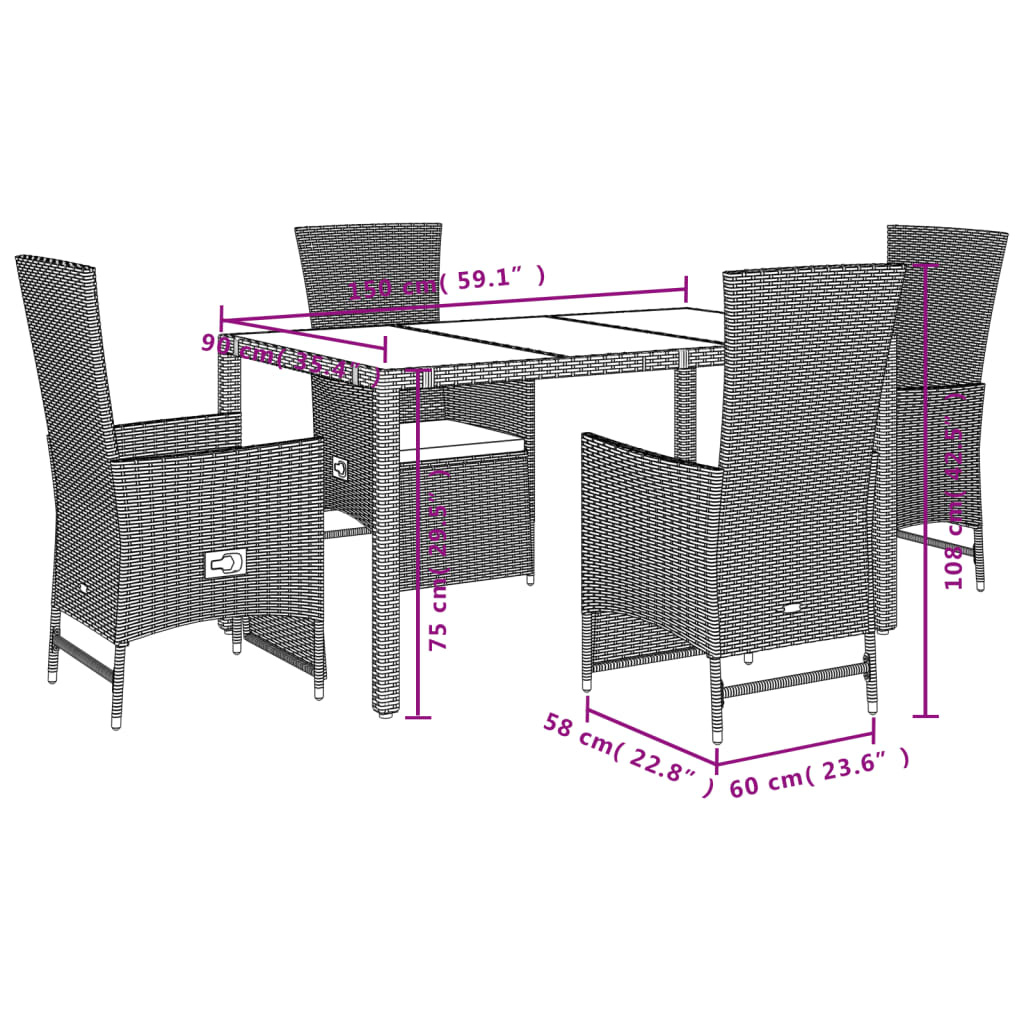 Set da Pranzo da Giardino 5 pz con Cuscini Beige in Polyrattan 3277575