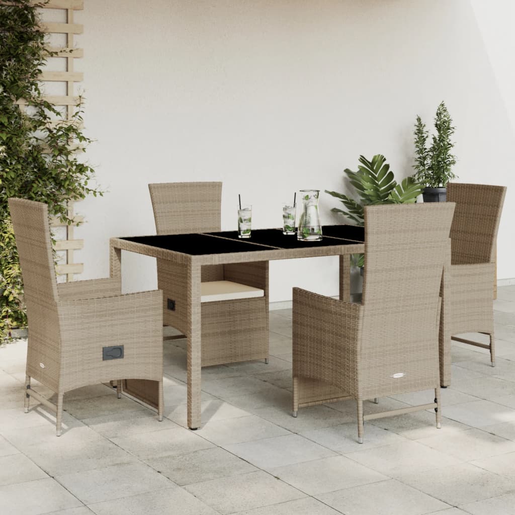 Set da Pranzo da Giardino 5 pz con Cuscini Beige in Polyrattan 3277575