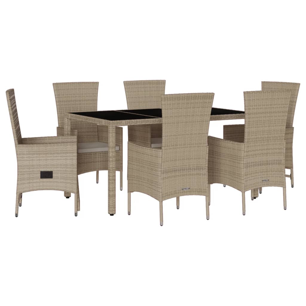 Set da Pranzo da Giardino 7 pz con Cuscini Beige in Polyrattan 3277578