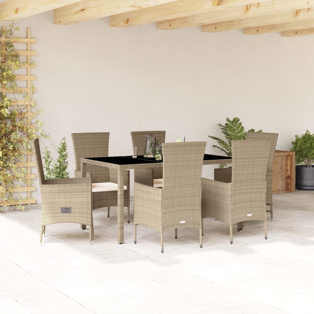 Set da Pranzo da Giardino 7 pz con Cuscini Beige in Polyrattan 3277578